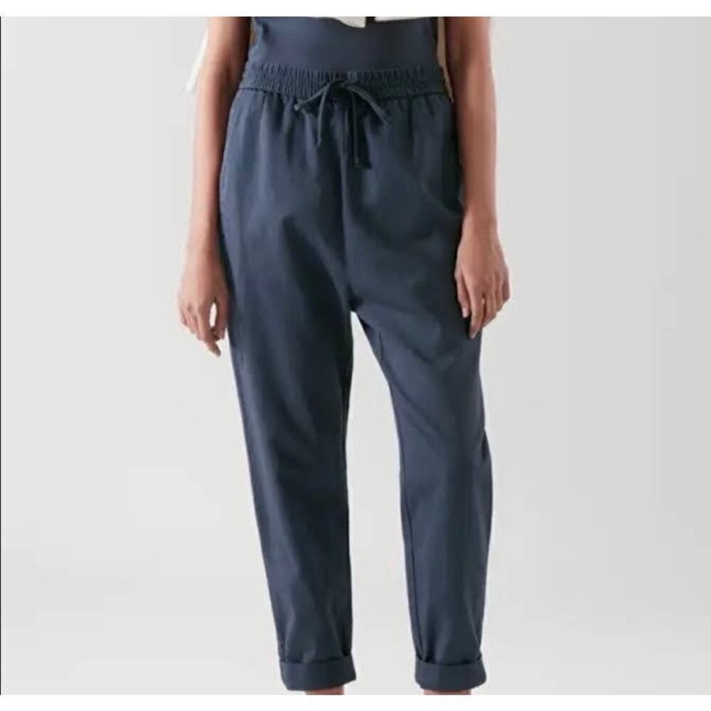 Cos Linen Pants Cuffed Drawstring Loose Fit Ankle In Washed Out Black Size 8